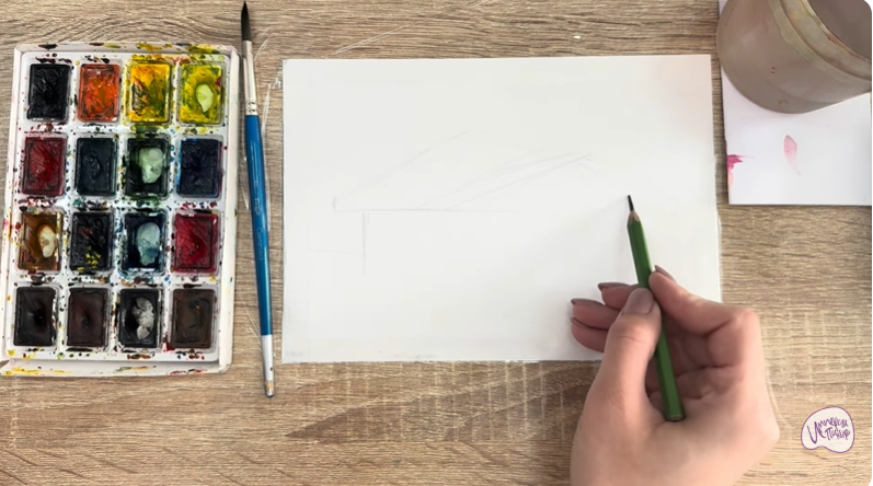 Рисуем Зимняя баня