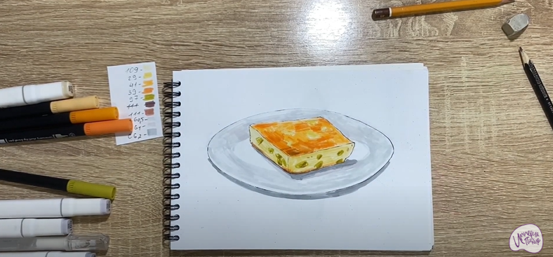 Рисуем Запеканка с изюмом