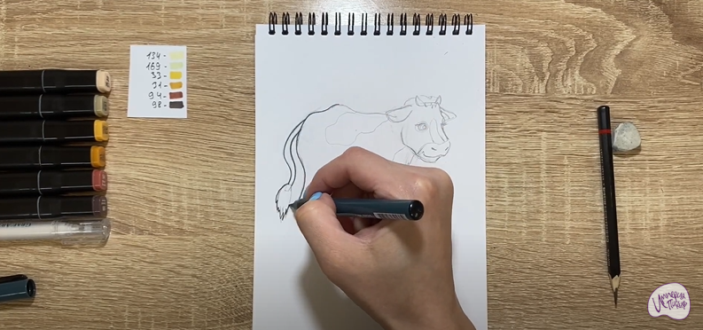 Рисуем Мультяшный телёнок