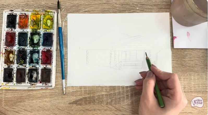 Рисуем Зимняя баня