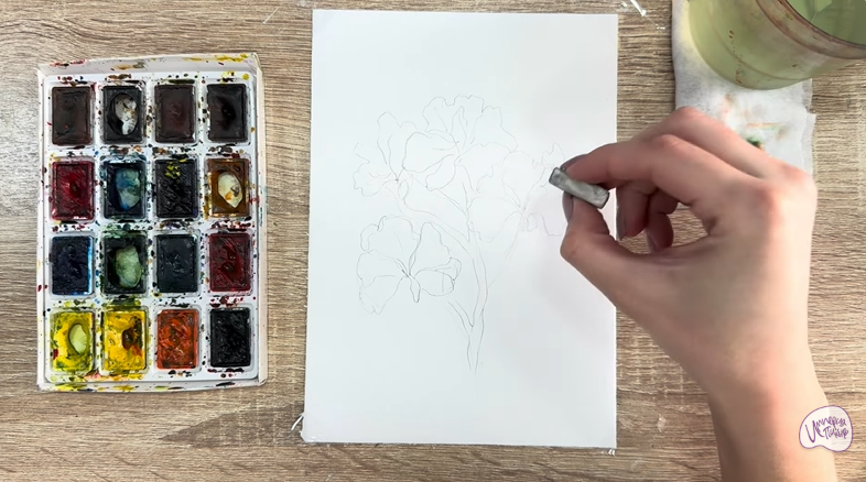 Рисуем Ветка рододендрона