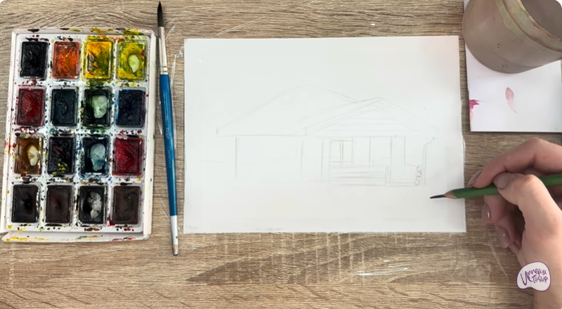 Рисуем Зимняя баня