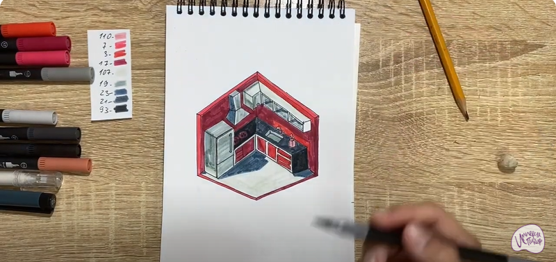 Рисуем Угловая кухня