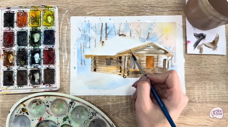 Рисуем Зимняя баня