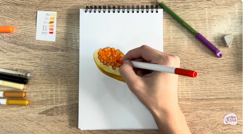 Рисуем Бутерброд с красной икрой