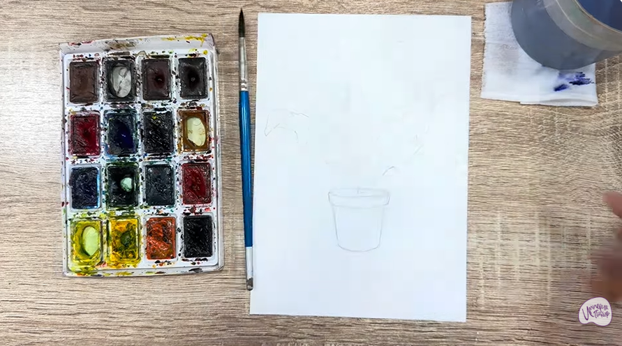 Рисуем Кротон в горшке