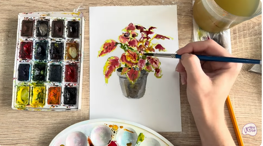 Рисуем Колеус в горшке