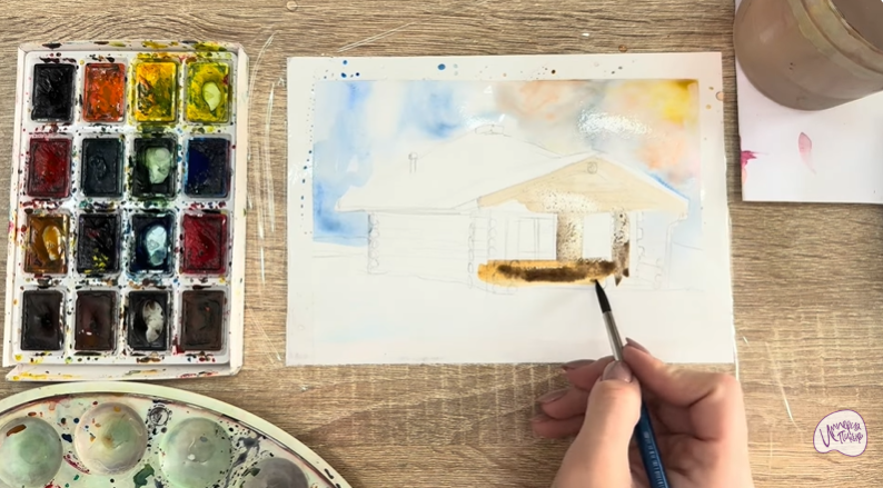 Рисуем Зимняя баня