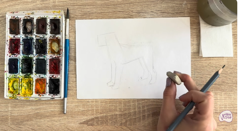 Рисуем Собака породы Эрдельтерьер