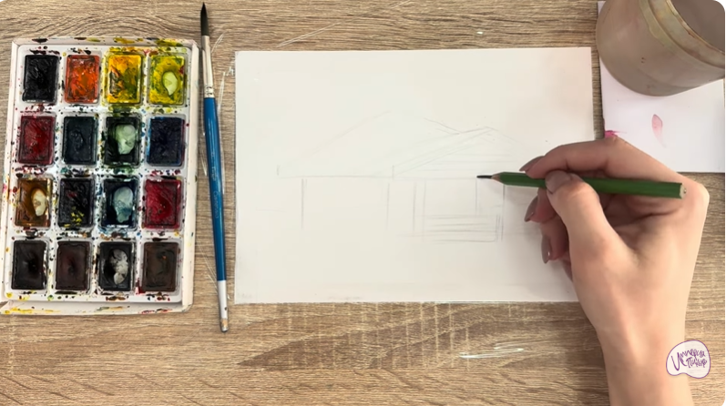 Рисуем Зимняя баня