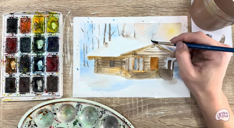 Рисуем Зимняя баня