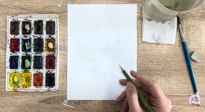 Рисуем Платицериум в горшке