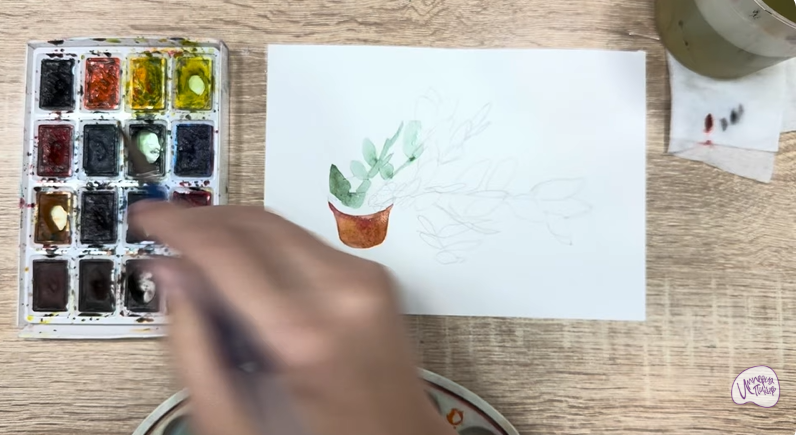 Рисуем Пеллиония в горшке