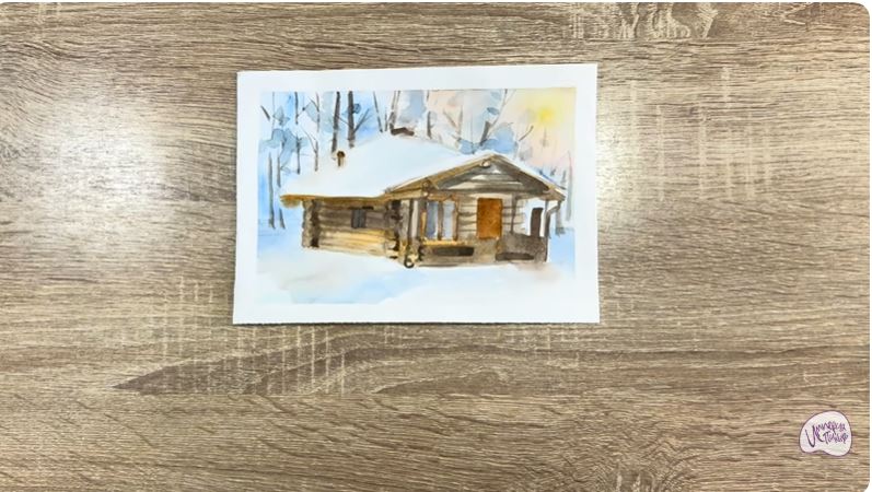 Рисуем Зимняя баня