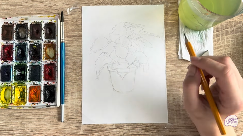 Рисуем Колеус в горшке