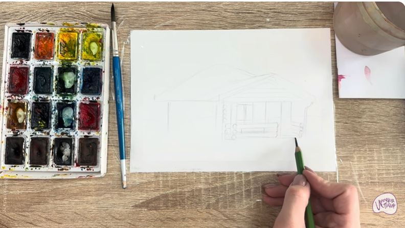 Рисуем Зимняя баня