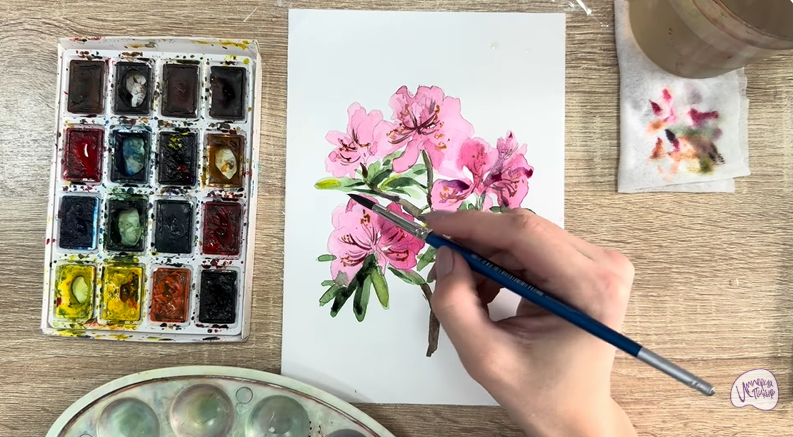 Рисуем Ветка рододендрона