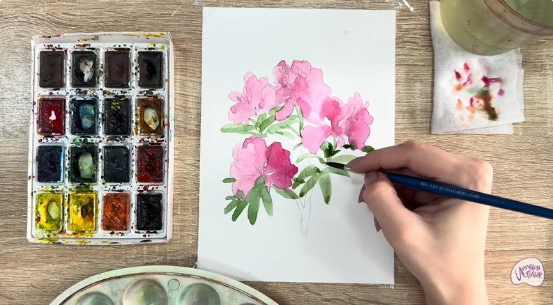 Рисуем Ветка рододендрона