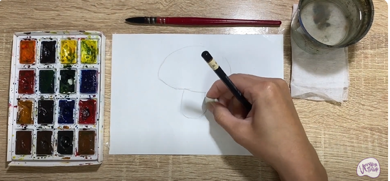 Рисуем Гриб шиитаке