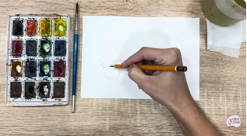 Рисуем Пеллиония в горшке