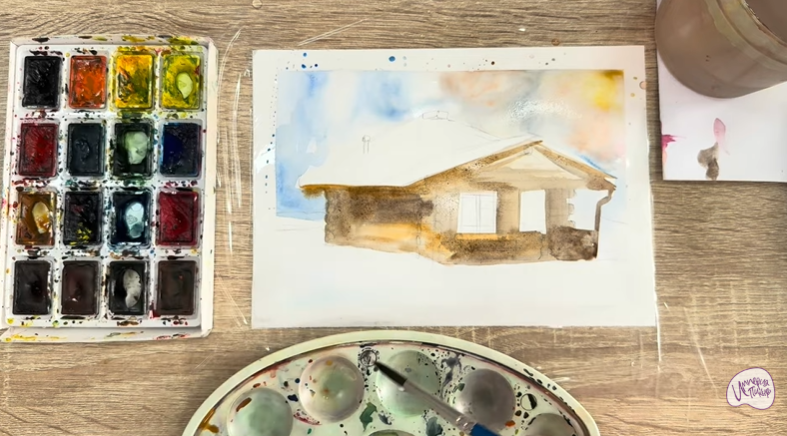 Рисуем Зимняя баня