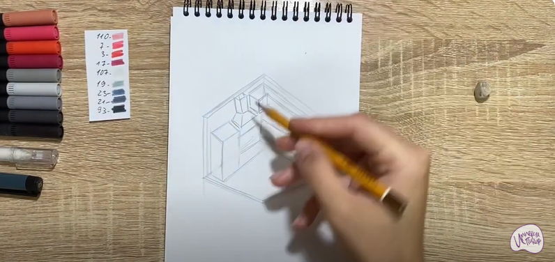 Рисуем Угловая кухня