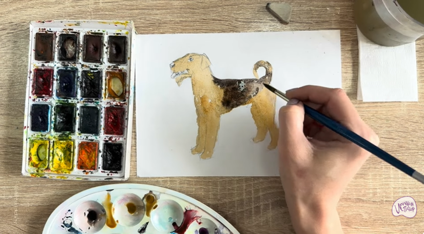 Рисуем Собака породы Эрдельтерьер