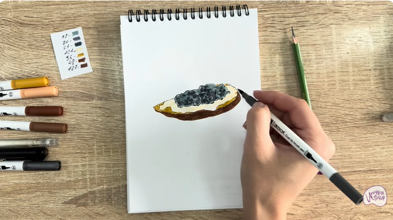 Рисуем Бутерброд с черной икрой