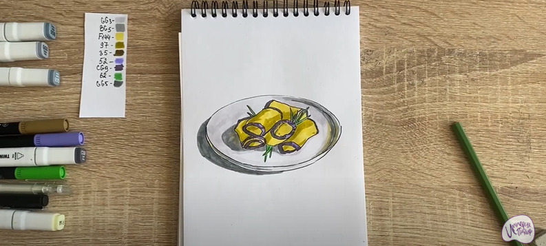 Рисуем Рулетики из баклажанов
