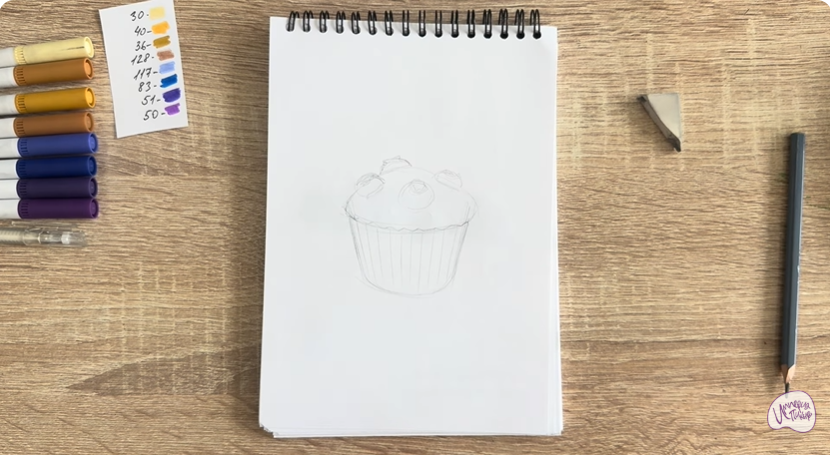 Рисуем Кекс с черникой