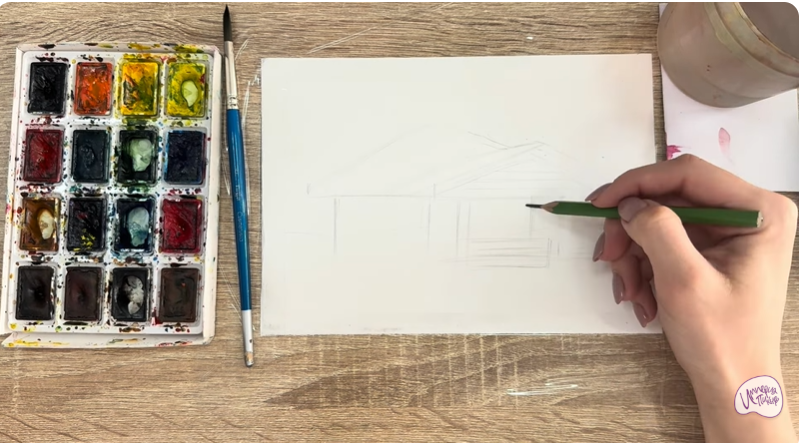 Рисуем Зимняя баня