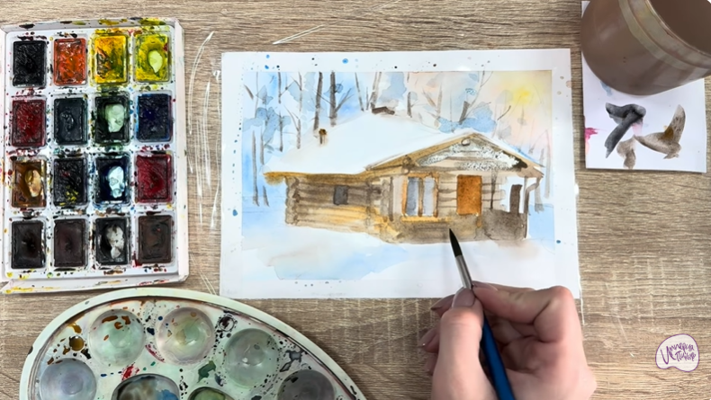 Рисуем Зимняя баня