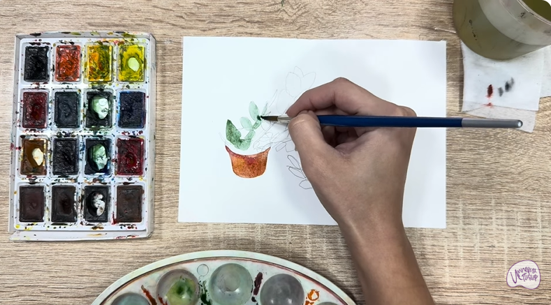 Рисуем Пеллиония в горшке