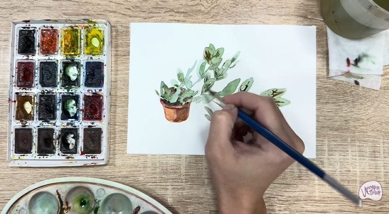 Рисуем Пеллиония в горшке