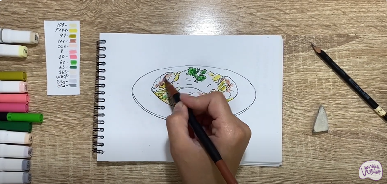 Рисуем Паста с креветками