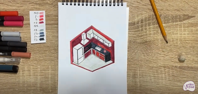 Рисуем Угловая кухня