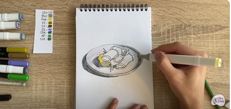 Рисуем Рулетики из баклажанов