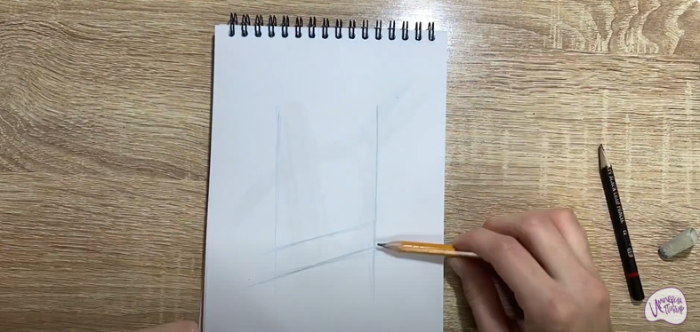 Рисуем Деревянный стеллаж