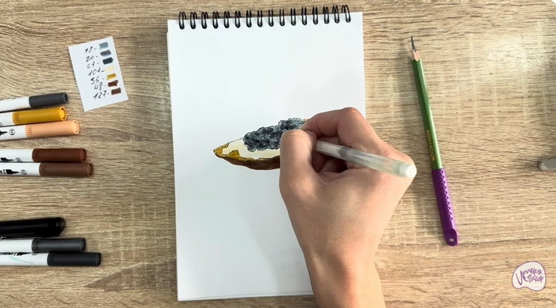 Рисуем Бутерброд с черной икрой