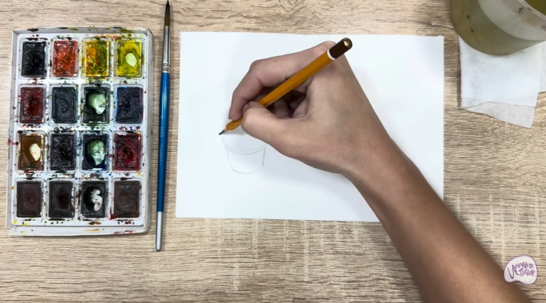 Рисуем Пеллиония в горшке