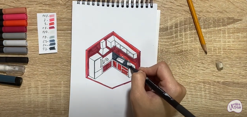 Рисуем Угловая кухня