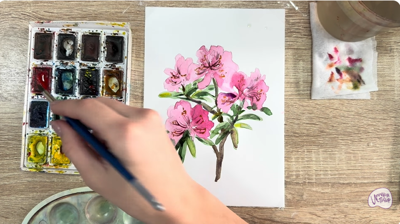 Рисуем Ветка рододендрона