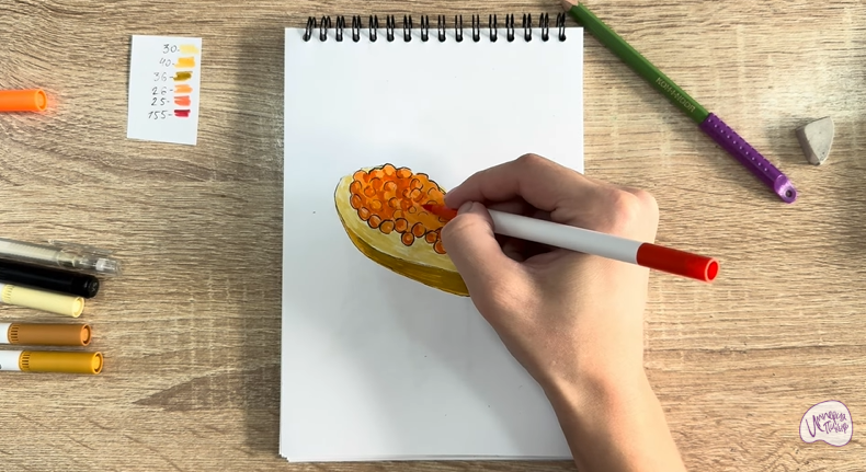 Рисуем Бутерброд с красной икрой