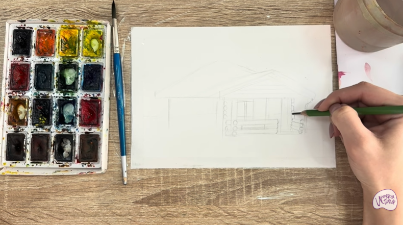 Рисуем Зимняя баня