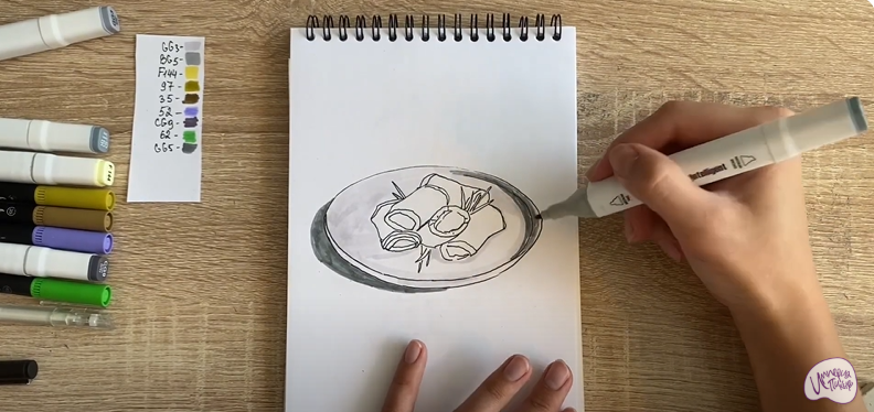 Рисуем Рулетики из баклажанов