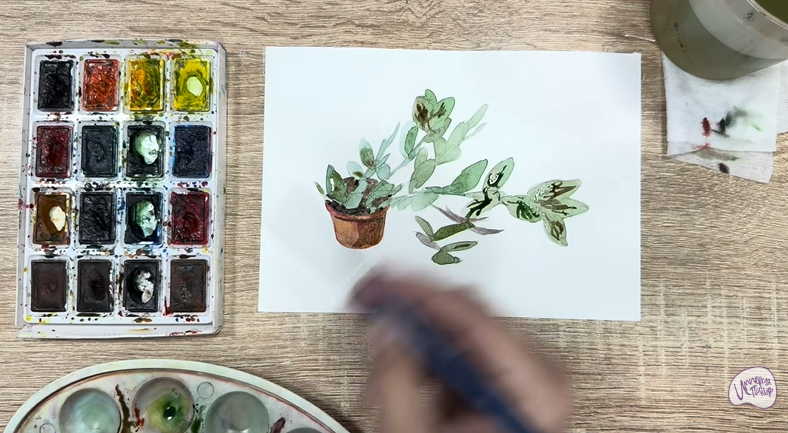 Рисуем Пеллиония в горшке