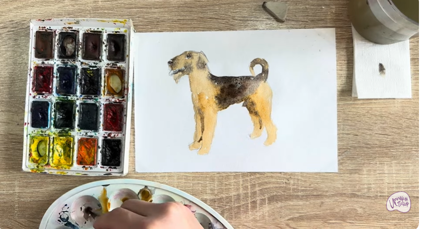 Рисуем Собака породы Эрдельтерьер