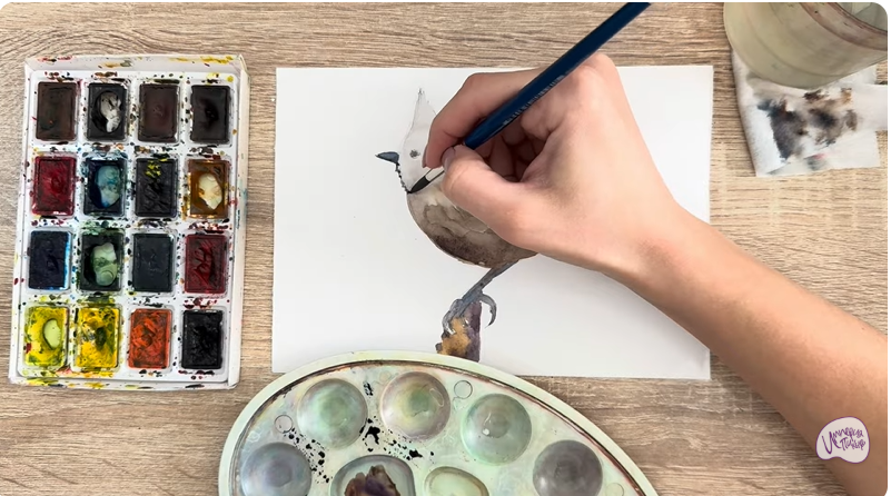 Рисуем Хохлатая синица