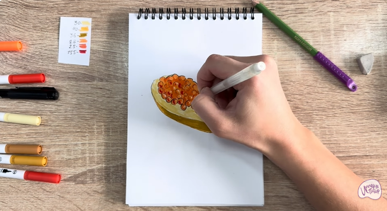 Рисуем Бутерброд с красной икрой