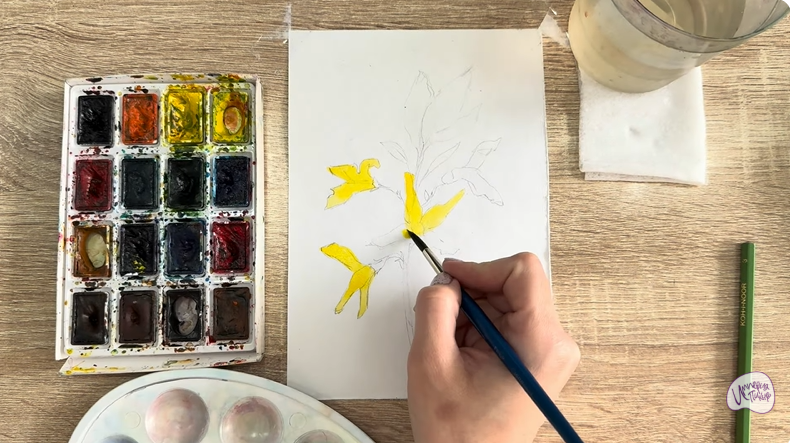 Рисуем Форзиция